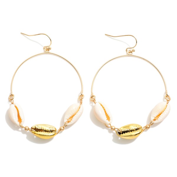 Wholesale metal Drop Hoop Earrings Linked Cowrie Shells L