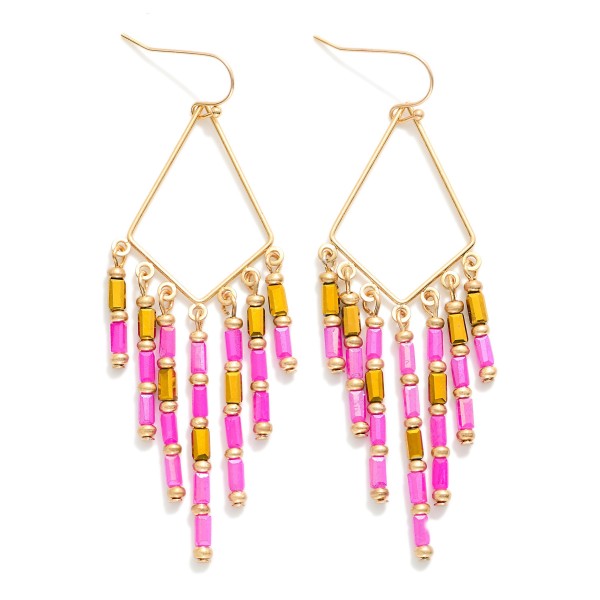 Metal Tone Beaded Chandelier Drop Earrings 

- Approximately 3" L 