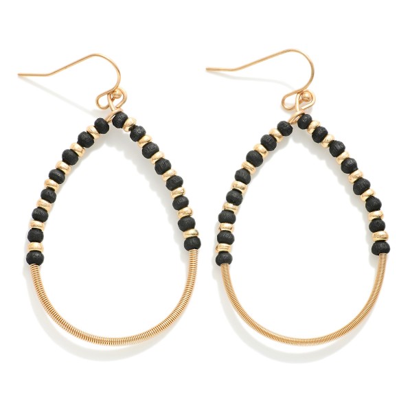 Wholesale wood Metal Beaded Teardrop Drop Earrings Metal Wire Wrapping Detail L