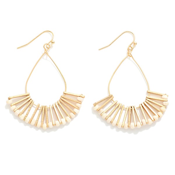 Wholesale metal Teardrop Drop Earrings Wood Bead Fanned Detail L