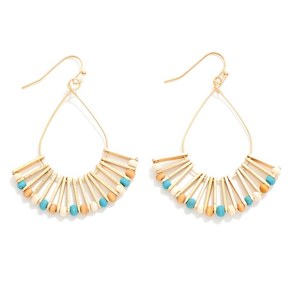 Wholesale metal Teardrop Drop Earrings Wood Bead Fanned Detail L