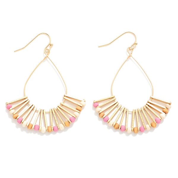 Wholesale metal Teardrop Drop Earrings Wood Bead Fanned Detail L