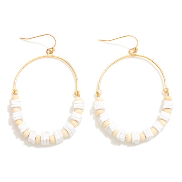 Wholesale linked Half Hoop Mixed Media Beaded Drop Earrings Puka Shell Wood Bead