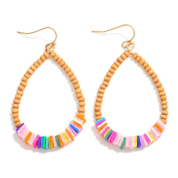Wholesale beaded Teardrop Drop Earrings Wood Puka Shell Beads L