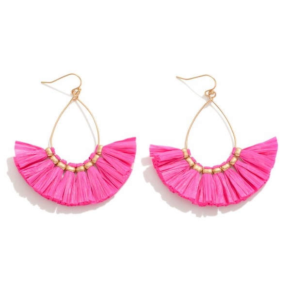 Wholesale metal Wire Teardrop Drop Earrings Raffia Tassel Details L