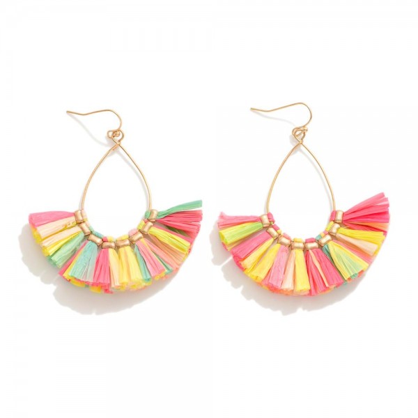 Wholesale metal Wire Teardrop Drop Earrings Raffia Tassel Details L