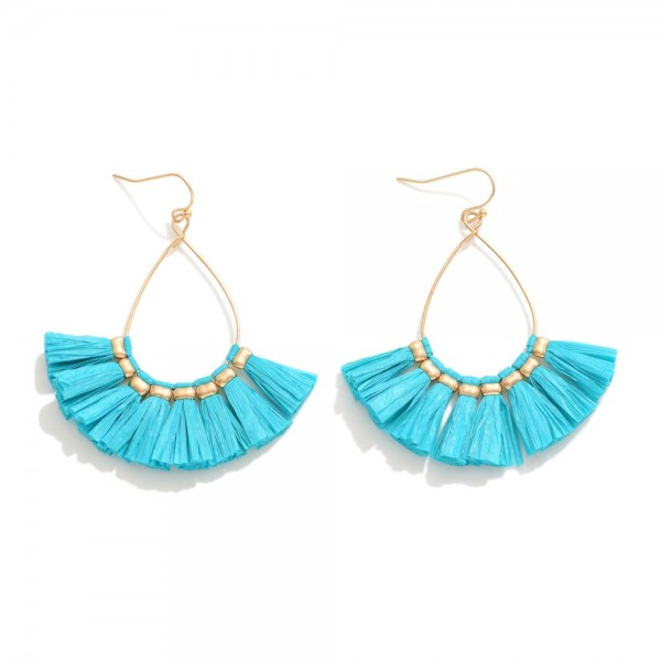 Wholesale metal Wire Teardrop Drop Earrings Raffia Tassel Details L