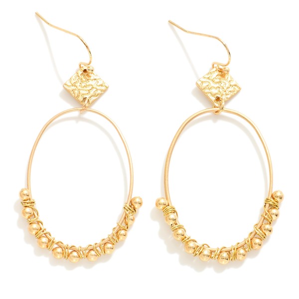 Wholesale metal Oval Drop Earrings Beaded Wire Wrap Detail L