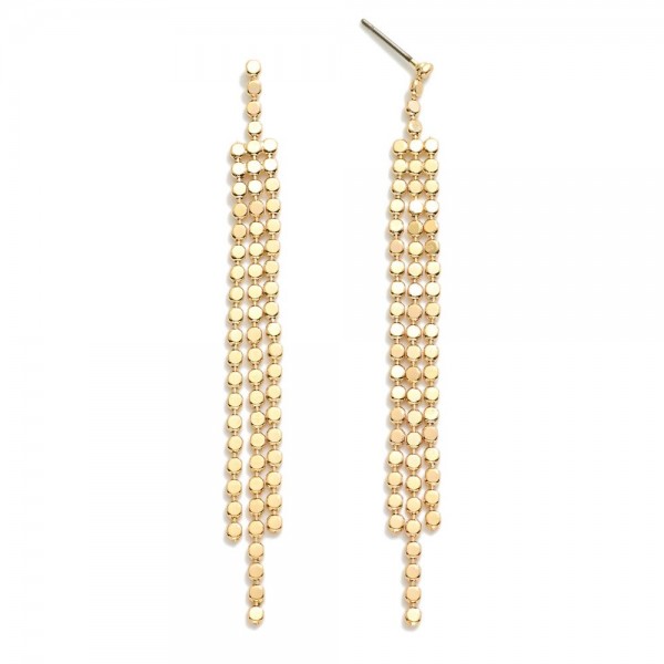 Metal Beaded Tassel Post Drop Earrings 