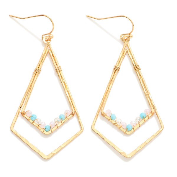 Wholesale gold Diamond Drop Earrings Beaded Wire Wrapped Detail L