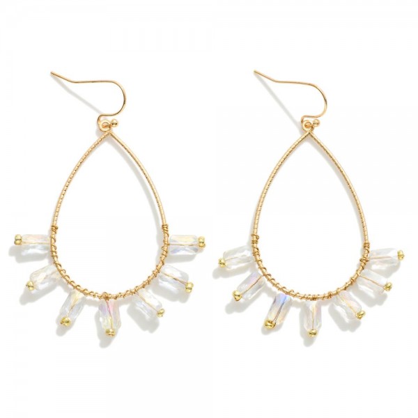 Wholesale gold Teardrop Drop Earrings Fanned Bead Detail L