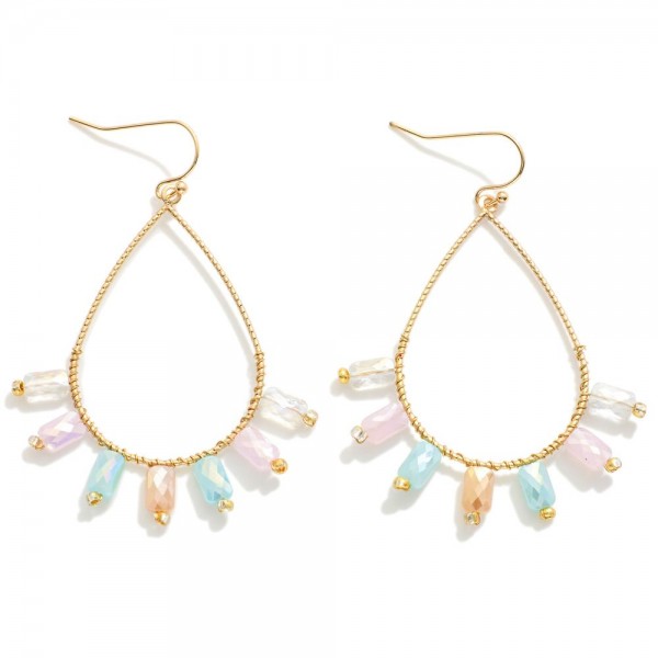 Wholesale gold Teardrop Drop Earrings Fanned Bead Detail L