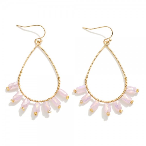 Wholesale gold Teardrop Drop Earrings Fanned Bead Detail L