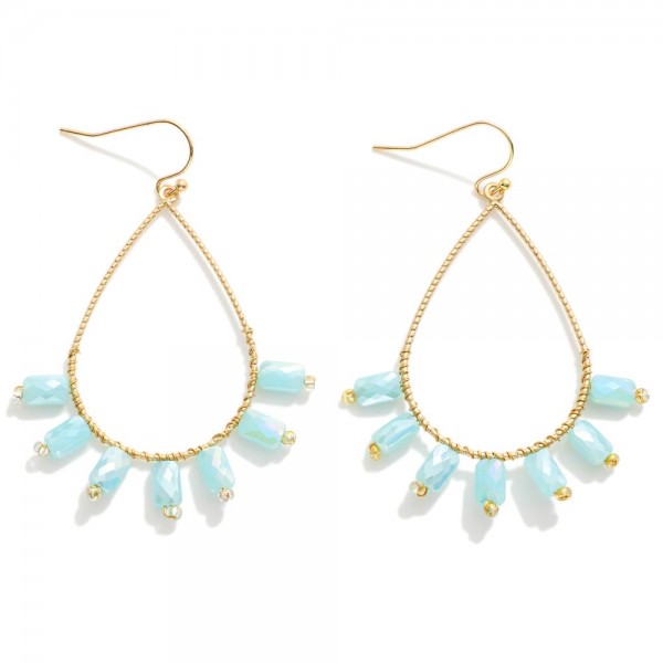 Wholesale gold Teardrop Drop Earrings Fanned Bead Detail L