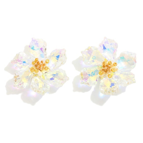 Wholesale iridescent Flower Post Drop Earrings Faceted Flower Petal Beads D