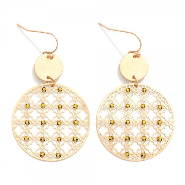 Wholesale metal Linked Circle Drop Earrings Geometric Cut Outs Bead Details L