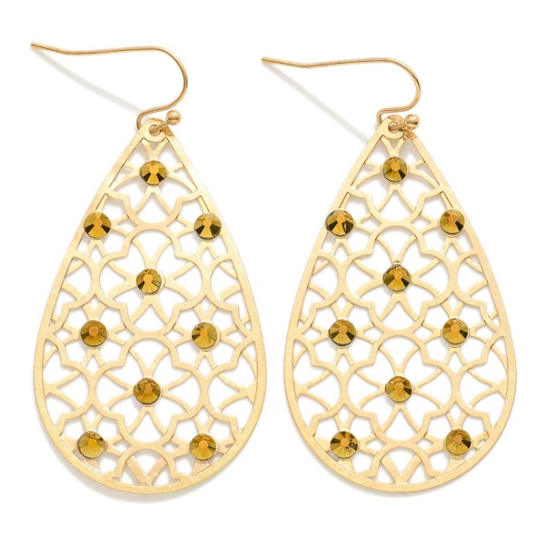 Wholesale rhinestone Studded Quatrefoil Lattice Drop Earrings L
