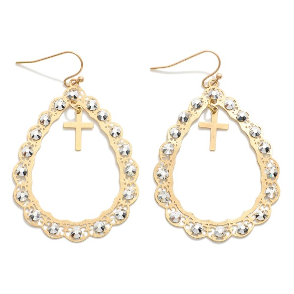Wholesale scalloped Metal Teardrop Drop Earrings Rhinestone Studs Cross Charms L