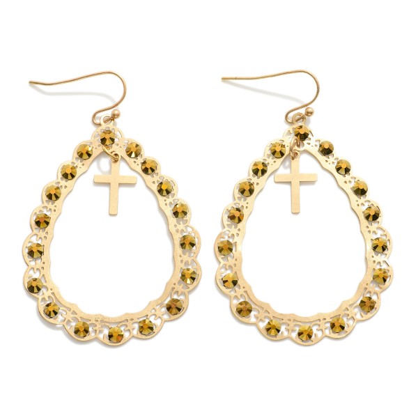 Wholesale scalloped Metal Teardrop Drop Earrings Rhinestone Studs Cross Charms L