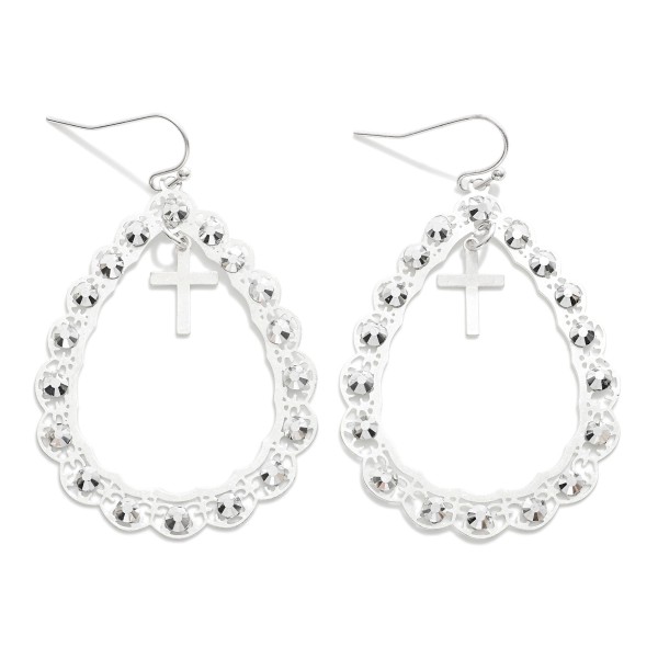 Wholesale scalloped Metal Teardrop Drop Earrings Rhinestone Studs Cross Charms L