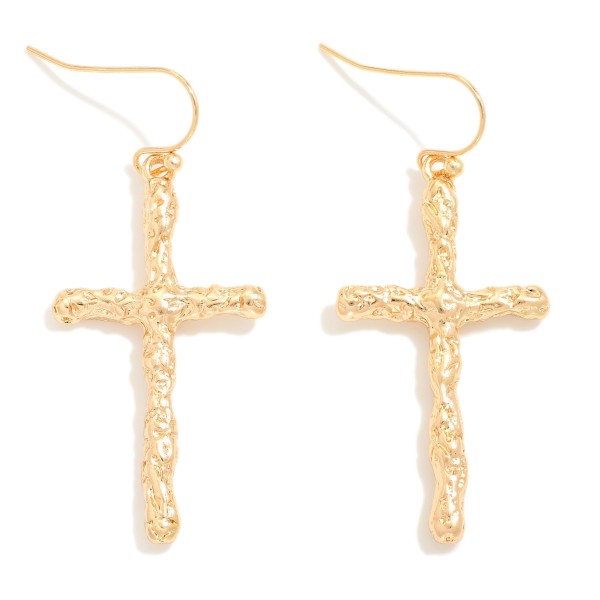 Wholesale textured Metal Cross Drop Earrings L