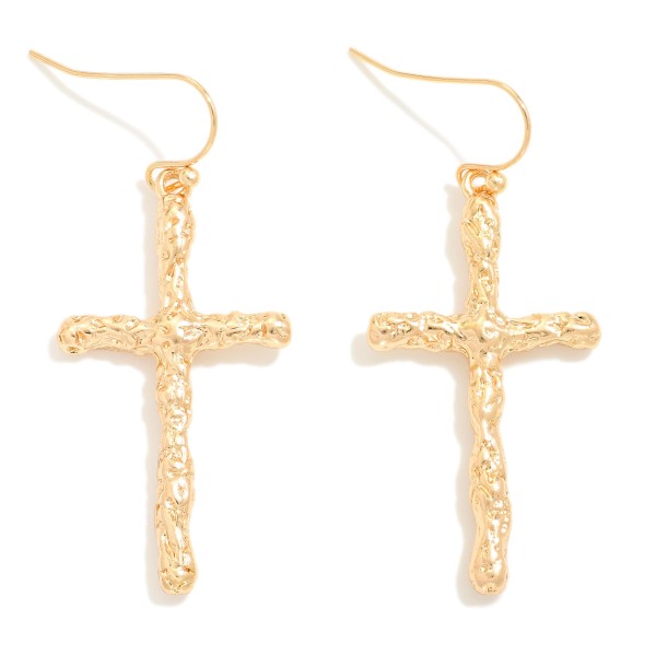 Textured Metal Cross Drop Earrings 

- Approximately 1.75' L