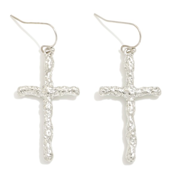 Wholesale textured Metal Cross Drop Earrings L