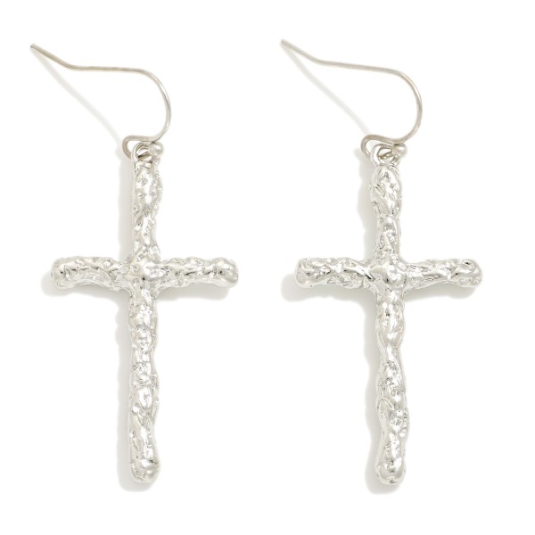 Textured Metal Cross Drop Earrings 

- Approximately 1.75' L