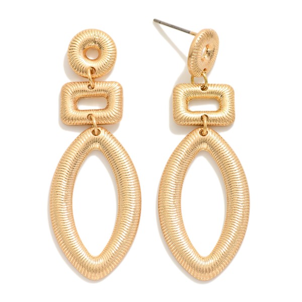 Linked Ribbed Metal Tone Geometric Shapes Drop Earrings

- Approximately 2" L