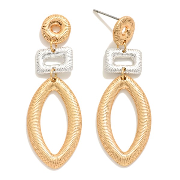 Wholesale linked Ribbed Metal Geometric Shapes Drop Earrings L