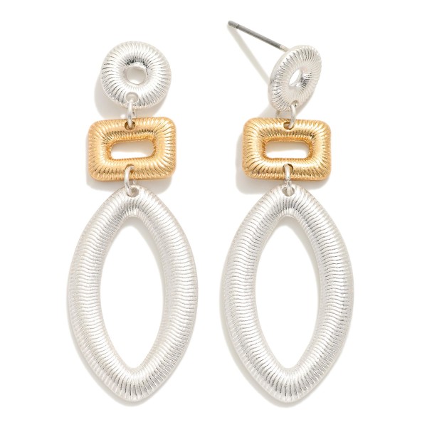 Linked Ribbed Metal Tone Geometric Shapes Drop Earrings

- Approximately 2" L