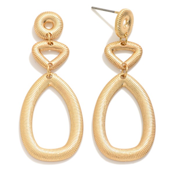 Wholesale linked Ribbed Metal Shapes Drop Earrings L