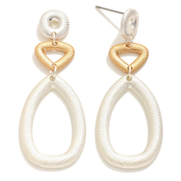 Wholesale linked Ribbed Metal Shapes Drop Earrings L