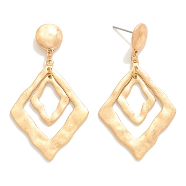 Wholesale linked Metal Hammered Rhombus Drop Earrings L