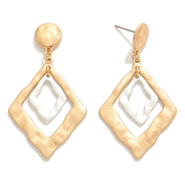 Wholesale linked Metal Hammered Rhombus Drop Earrings L