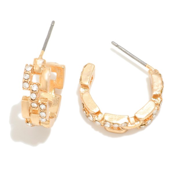 Wholesale metal Chain Link Hoop Earrings Rhinestone Details D