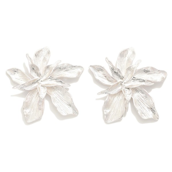 Wholesale large Textured Metal Flower Post Drop Earrings L