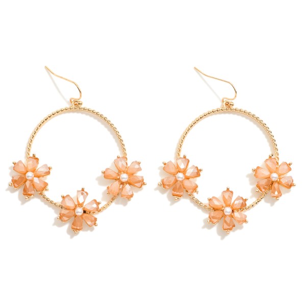 Wholesale twisted Hoop Drop Earrings Rhinestone Pearl Flowers L