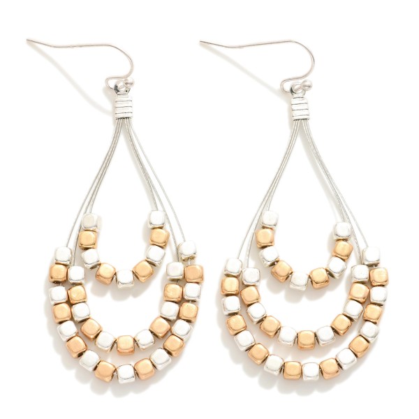 Wholesale layered Metal Wire Loop Drop Earrings Rectangular Metal Beads L