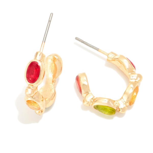 Wholesale multi Color Oval Rhinestone Studded Huggie Hoop Earrings D