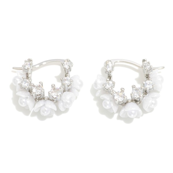 Wholesale do Everything Love Gold Dipped Cubic Zirconia Pearl Flower Huggie Hoop