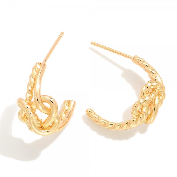 Do Everything In Love Twisted & Knotted Metal Post Drop Hoop Earrings

- Brass Base
- Hypoallergenic
- White / 14K Gold Dipped
- Made In Korea
- Approximately .5" D