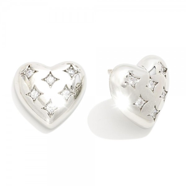 Do Everything In Love Cubic Zirconia Accented Heart Stud  Earrings

- Brass Base
- Hypoallergenic
- White / 14K Gold Dipped
- Made In Korea
- Approximately 0.75"L