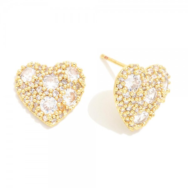 Do Everything In Love Cubic Zirconia Studded Heart Stud Earrings

- Brass Base
- Hypoallergenic
- White / 14K Gold Dipped
- Made In Korea
- Approximately 0.5"L