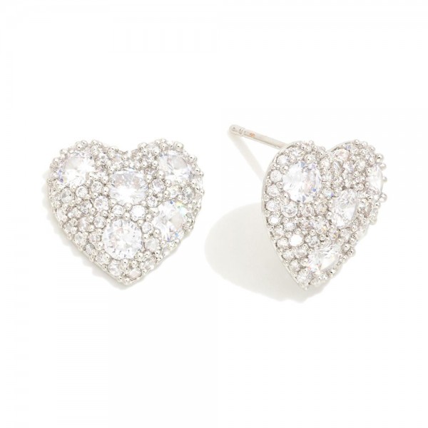 Do Everything In Love Cubic Zirconia Studded Heart Stud Earrings

- Brass Base
- Hypoallergenic
- White / 14K Gold Dipped
- Made In Korea
- Approximately 0.5"L