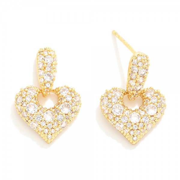 Do Everything In Love Cubic Zirconia Heart Post Drop Earrings

- Brass Base
- Hypoallergenic
- White / 14K Gold Dipped
- Made In Korea
- Approximately .75" L