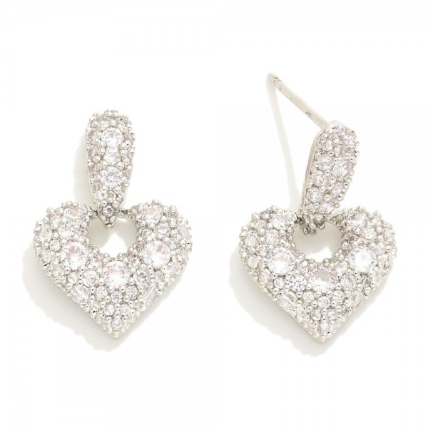 Do Everything In Love Cubic Zirconia Heart Post Drop Earrings

- Brass Base
- Hypoallergenic
- White / 14K Gold Dipped
- Made In Korea
- Approximately .75" L