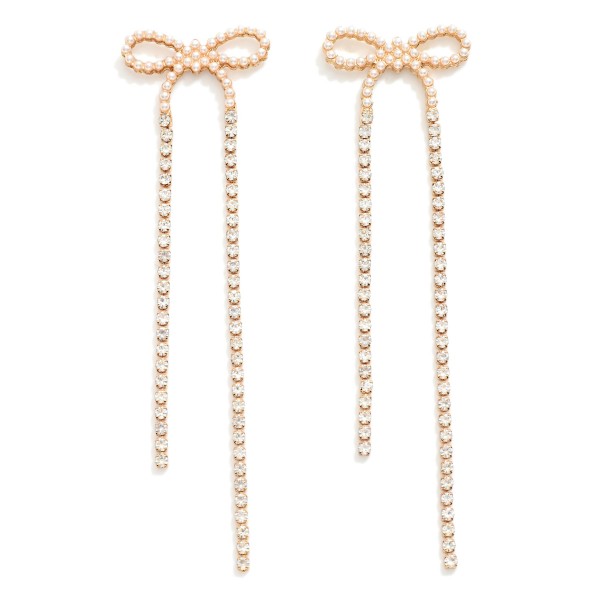Wholesale long Pearl Rhinestone Studded Bow Earrings L