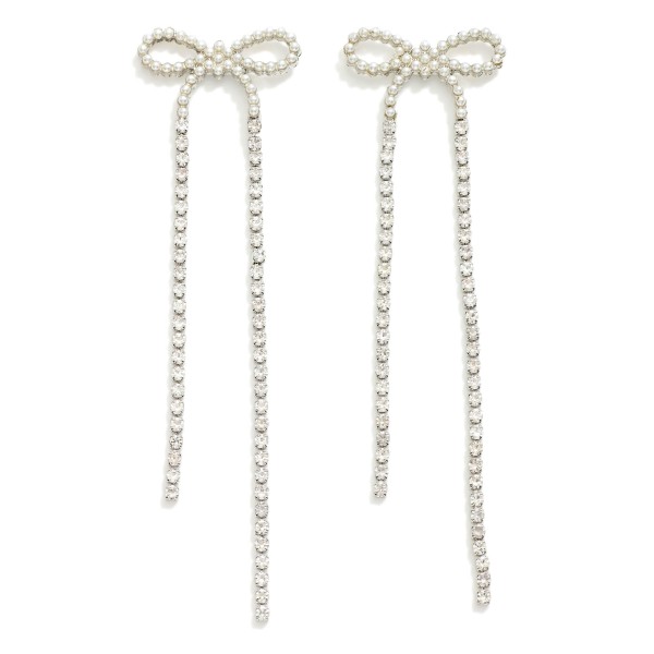 Wholesale long Pearl Rhinestone Studded Bow Earrings L