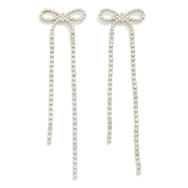 Long Pearl & Rhinestone Studded Bow Earrings 

- Approximately 3.5" L